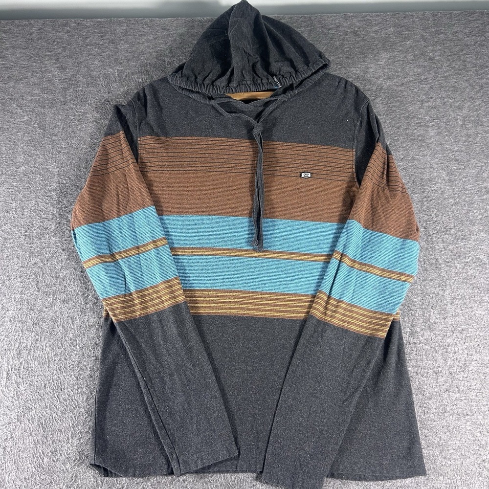Billabong Henley Hooded Pullover Men's Medium Surf Skate Beach Striped Cotton